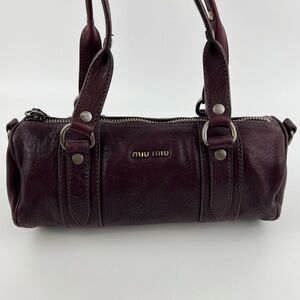 Miu Miu Dark Brown / Plum Leather Barrel Bag